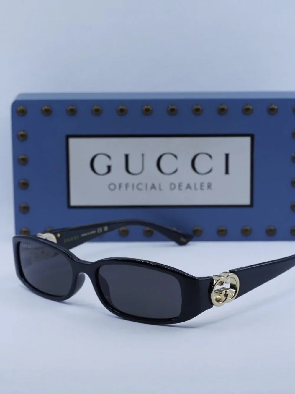 Gucci GG1661S 001 Rectangle Sunglasses - Shiny Black / Grey